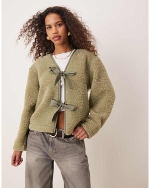 ASOS Borg Jacket With Bow Tie Details - Natural