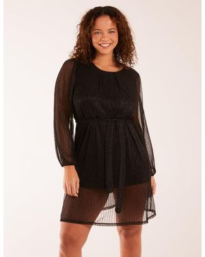 Blue Vanilla Metallic Plisse Belted Dress - Black