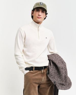 GANT Superfine Lambswool Half Zip Cardigan - White