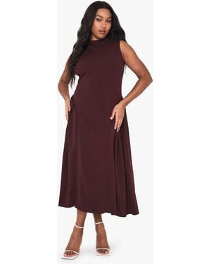 Boohoo Plus High Neck Midaxi Skater Dress - Purple