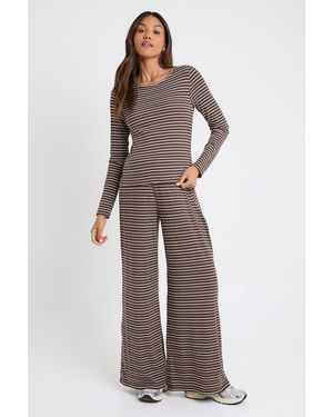 Boohoo Maternity Stripe Rib Wide Leg Trouser - Brown