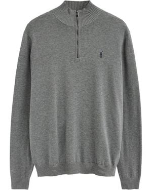 POLO CLUB Marl Zipped-Neck Jumper With Rigby Go Logo - Grey