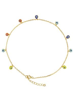 The Jewellery Stockroom Plated Sterling Multi Coloured Evil Eye Anklet - Metallic