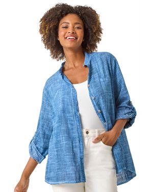 Roman Cotton Button Through Shirt - Blue