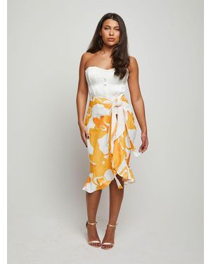 Chi Chi London Ruffle Printed Wrap Midi Skirt - White