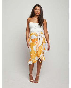Chi Chi London Ruffle Printed Wrap Midi Skirt - White