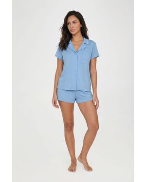 Boohoo Soft Jersey Short Sleeve Shirt & Shorts Pyjama Set - Blue