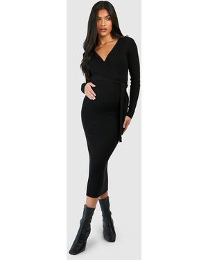 Boohoo Maternity Knitted Wrap Midi Dress - Black