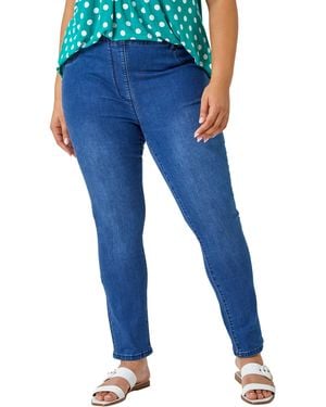 Roman Curve Stretch Denim Elastic Waist Jegging - Blue