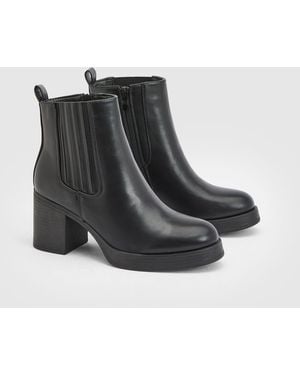 Faith Lauren Faux Leather High Block Heel Ankle Boots - Black