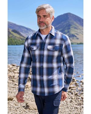 Mountain Warehouse 'Trace' Flannel Shirt 100% Cotton Long Sleeve Everyday Casual Winter Top - Blue