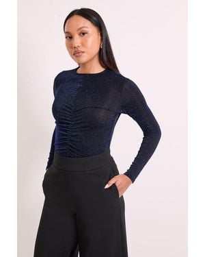 PRINCIPLES Front Seam Gauged Sparkle Top - Blue