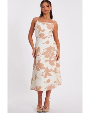 Quiz Petite Floral Print Midi Dress - Natural