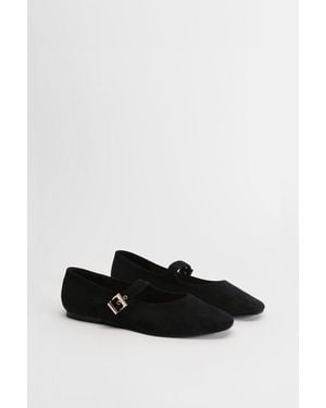 Oasis Tara Faux Suede Square Toe Ballet Court Shoes - Black