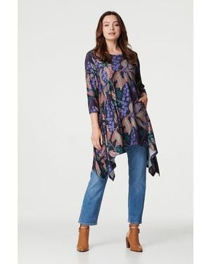 Izabel London Floral Asymmetric Hem Dress - Blue