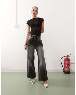 Motel Roomy Extra Wide Low Rise Jeans - Grey
