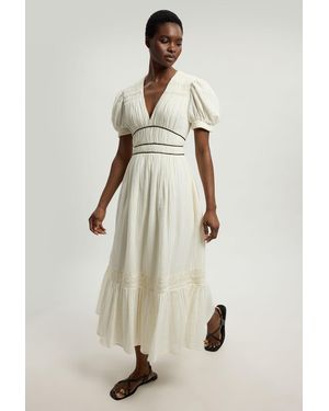 Karen Millen Double Cloth Contrast Piping Midi Dress - Natural