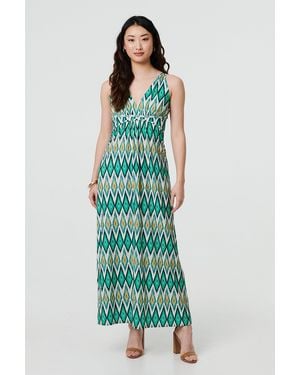 Izabel London Abstract Print Sleeveless V-Neck Maxi Dress - Green