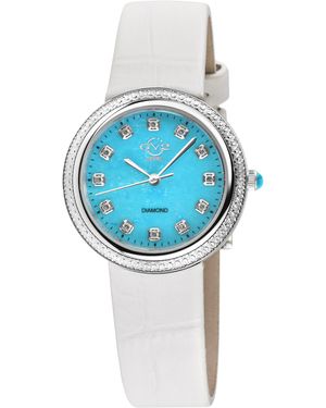 Gv2 Arezzo Dames Diamant Zwitserse Kwarts Turquoise Wijzerplaat, Echte Italiaanse Handgemaakte Turquoise Leren Horloge - Blauw