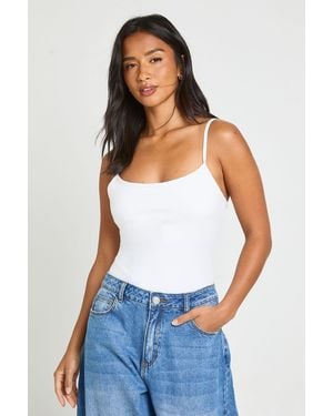 Boohoo Petite Peached Sculpt Strappy Sleeveless Bodysuit With Removable Padding - White