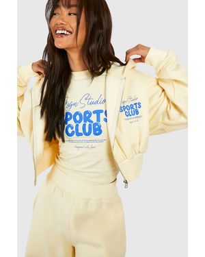 DSGN Studio Sports Club Bubble Slogan Deep Hem Zip Through Hoodie - Natural