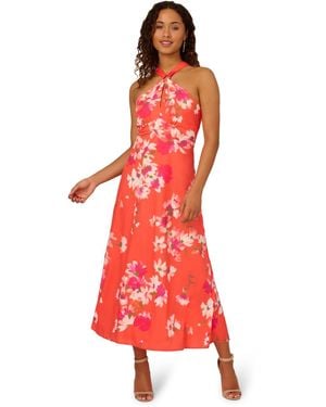 Adrianna Papell Empire Halter Chiffon Dress - Red