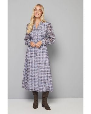 Wallis Petite Check Burn Out Tie Front Midi Dress - Grey