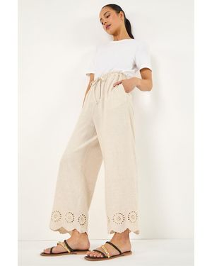 Roman Petite Embroidered Hem Trouser - Natural