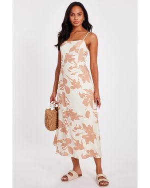 Quiz Floral Print Midi Dress Viscose - Natural