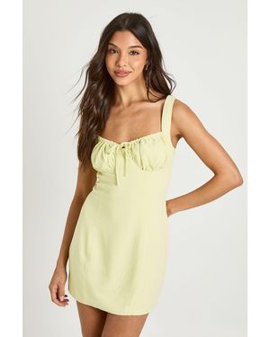 Boohoo Linen Look Ruched Cup Strappy Mini Dress - Natural