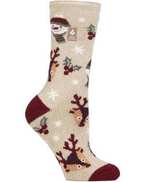 Heat Holders Ladies Lite Thermal Christmas Novelty Patterned Socks - Brown