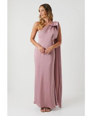 Coast Bow And Drape Detail One Shoulder Satin Bridesmaids Dress - Pink