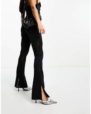 Kaiia Mesh Insert Flared Split Leg Trousers - White