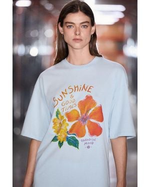 Grimelange Oversized Printed Crew Neck T-Shirt - Grey