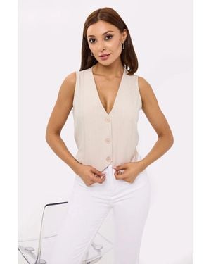 Hiccup Striped Sleeveless V-Neck Waistcoat - White