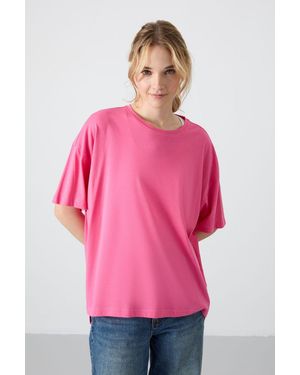 TOMMY LIFE Oversized Cotton-Modal Crew Neck T-Shirt - Pink