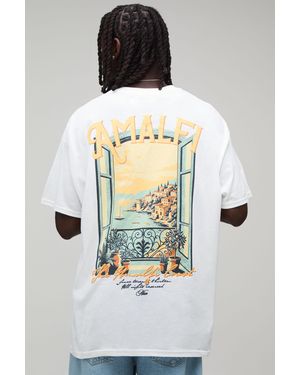 BoohooMAN Oversized Script Amalfi Print T-Shirt - White