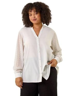 Roman Curve V-Neck Button Blouse - White