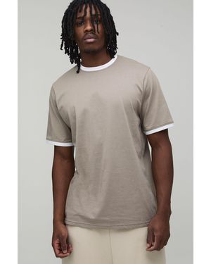 BoohooMAN Tall Regular Fit Ringer Crew Neck T-Shirt - Brown