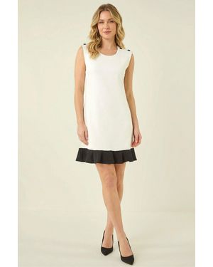 D.u.s.k Contrast Knit Fluted Hem Dress - Natural