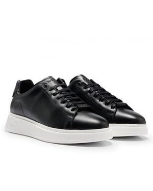 BOSS Bulton Runn Polished Leather Trainers With Rubber Outsole - Black