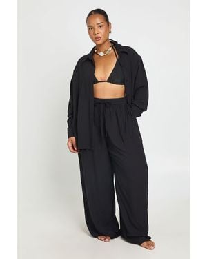 Boohoo Plus Cheesecloth Shirt & Trouser Beach Co Ord - Blue