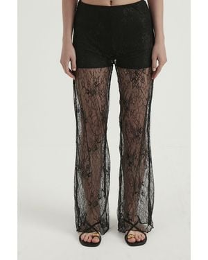 Hiccup Mesh High Waist Sheer Flare Trousers - Black