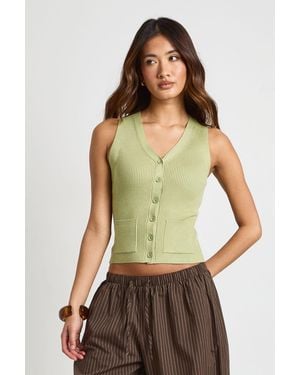 Boohoo Rib Knitted Waistcoat - Green