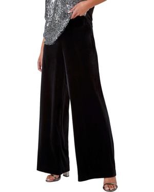 Roman Petite Wide Leg Velvet Stretch Trouser - Black