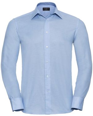 Russell Collection Oxford Easy-Care Tailored Long-Sleeved Shirt (Oxford) - Blue