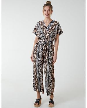 Blue Vanilla Multi Stripe Animal Jumpsuit - White