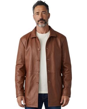 Infinity Leather Long Collared Car Coat Jacket - Brown