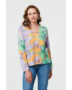 Izabel London Butterfly Print Long Sleeve Relaxed Top - Purple