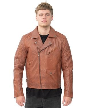 Infinity Leather Cross Zip Biker Jacket - Natural